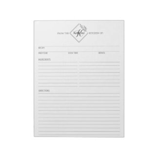 Clean + einfaches Monogramm Rezept Notepad II Notizblock