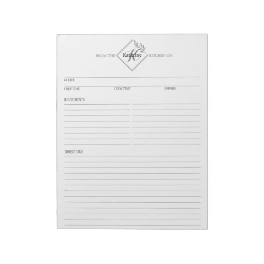 Clean + einfaches Monogramm Rezept Notepad II Notizblock (Rotiert)