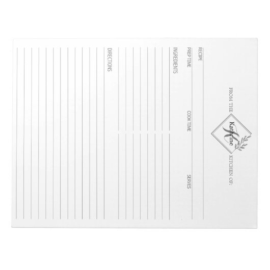 Clean + einfaches Monogramm Rezept Notepad II Notizblock (Vorderseite)