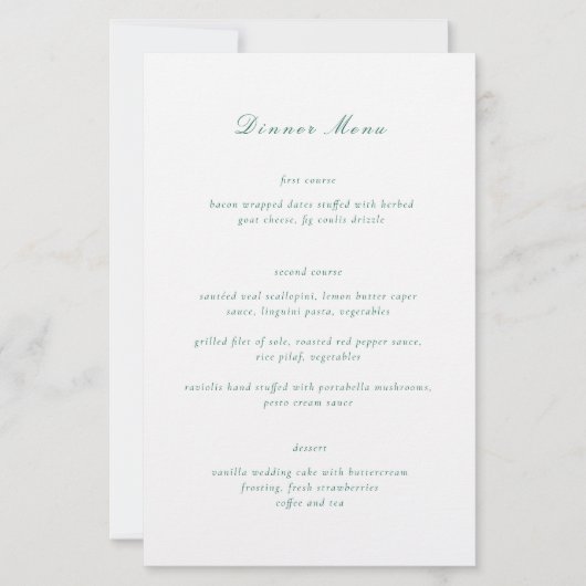 Clean Emerald Green Elegant Wedding Menu (Vorderseite)