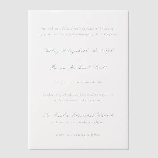 Clean Emerald Green Elegant Wedding Pergament Einladungen (Vorderseite)