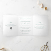 Clean Emerald Green QR Code Elegante Hochzeit Dreifach Gefaltete Einladung (Innenseite)