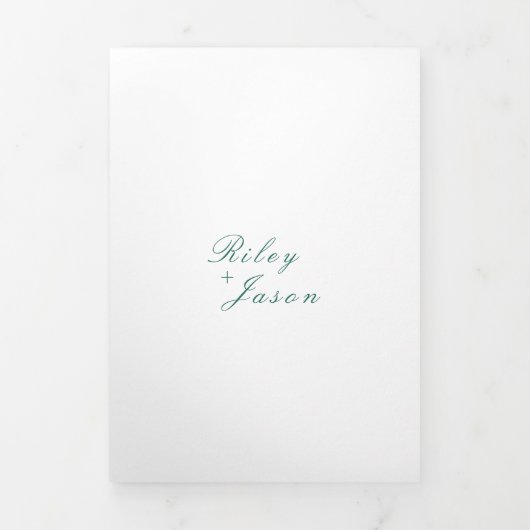 Clean Emerald Green QR Code Elegante Hochzeit Dreifach Gefaltete Einladung (Cover)