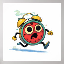 Clean Flat Color Art: Retro Running Alarm Clock