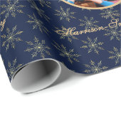 Clean Forest Midnight Blue Snowflakes Weihnachten Geschenkpapier (Rolleneckpunkt)
