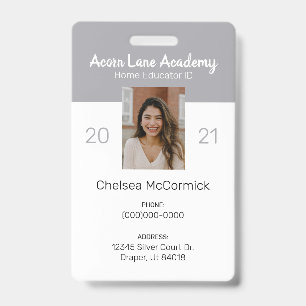 Clean Gray Homeschool Educator ID Abzeichen Ausweis