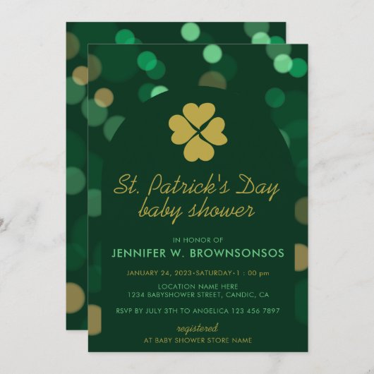 Clean Green Simple Bokeh St Patricks Day Einladung (Vorne/Hinten)