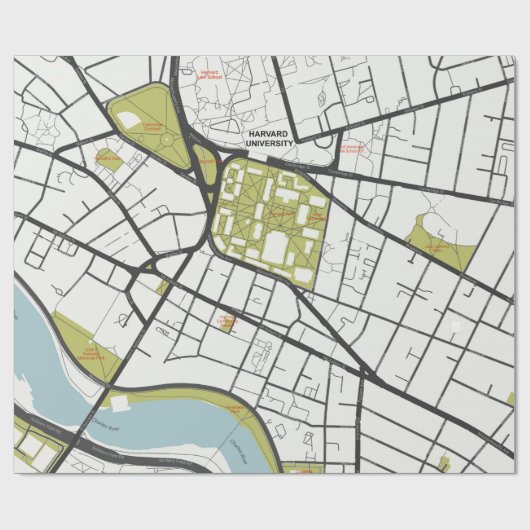 CLEAN HARVARD UNIVERSITY MASSACHUSETTS KONTUR MAP GESCHENKPAPIER (Flach)