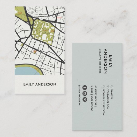 CLEAN HARVARD UNIVERSITY MASSACHUSETTS KONTUR MAP VISITENKARTE (Vorne/Hinten)