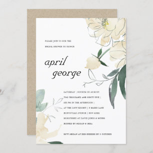 CLEAN IVORY GREEN FLORAL BRAUTPARTY INVITE DANKESKARTE