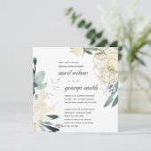 CLEAN IVORY GREEN FLORAL PROBE DINNER EINLADEN DANKESKARTE (Stehend Vorderseite)