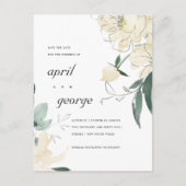 CLEAN IVORY WHITE GREEN FLORAL SAVE THE DATE CARD ANKÜNDIGUNGSPOSTKARTE (Vorderseite)