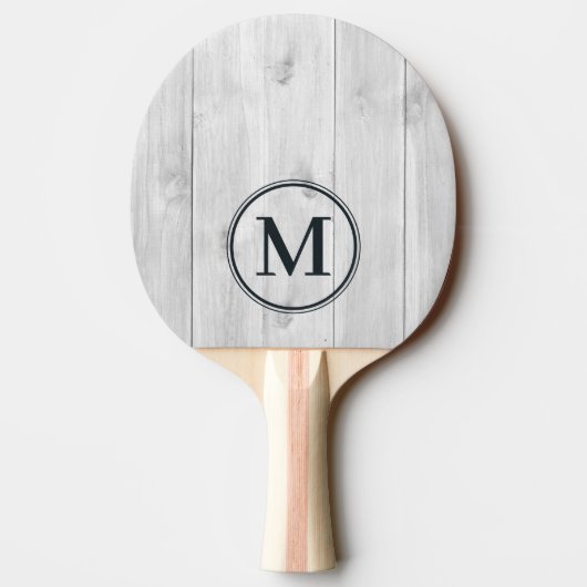 Clean Light Gray Wooden Monogram Tischtennis Schläger (Rückseite)