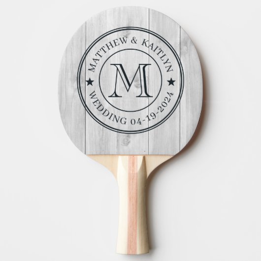 Clean Light Gray Wooden Wedding Monogram Star Tischtennis Schläger (Vorderseite)