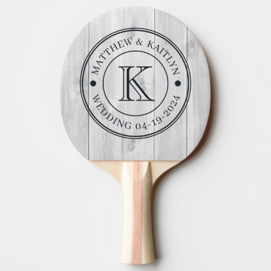 Clean Light Gray Wooden  Wedding Monogram Tischtennis Schläger (Rückseite)