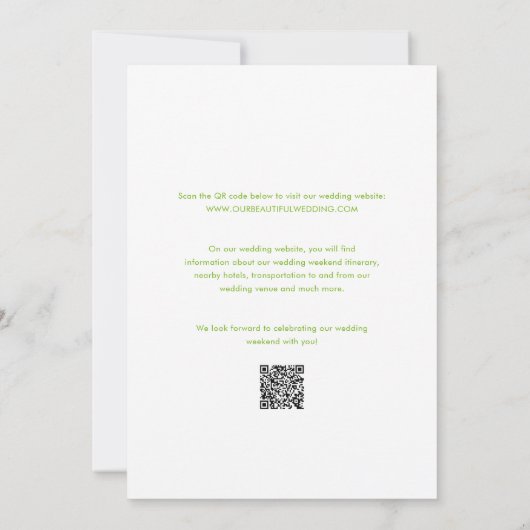 Clean Lime Green QR Code Elegante Hochzeit Einladung (Rückseite)