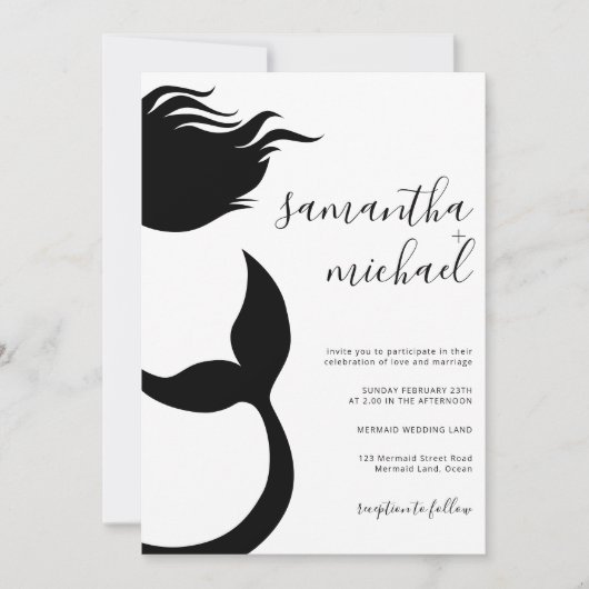 Clean Mermaid Silhouette Wedding Einladung (Vorderseite)