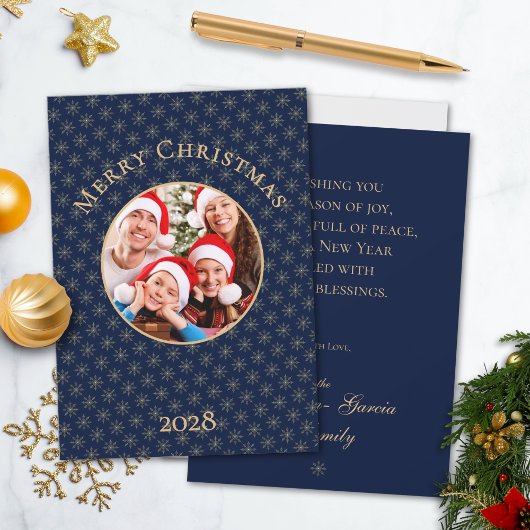 Clean Midnight Blue Gold Snowflakes Weihnachten