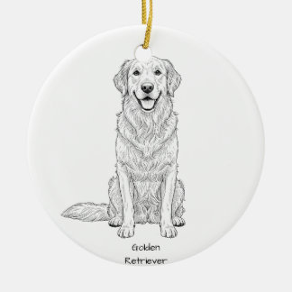 Clean Minimalist Golden Retriever Line Art  Keramik Ornament