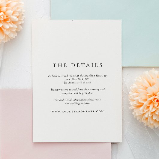 Clean Modern Black and White Wedding Details Begleitkarte