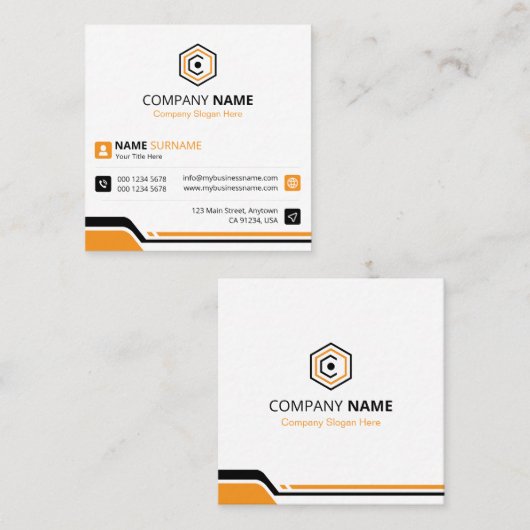Clean & Modern Orange & White Corporate Quadratische Visitenkarte (Vorne/Hinten)