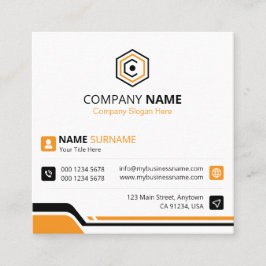 Clean & Modern Orange & White Corporate Quadratische Visitenkarte