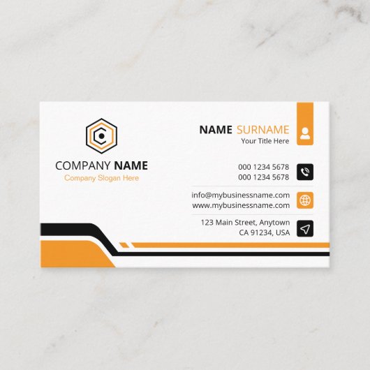 Clean & Modern Orange & White Corporate Visitenkarte (Vorderseite)