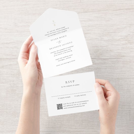 Clean Monogram Modern Wedding All-in-One-Einladung (Abreißstreifen)