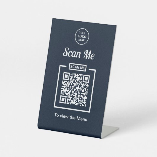 Clean Navy Scan QR Code Business-Logo Sockelschild (Vorderseite)