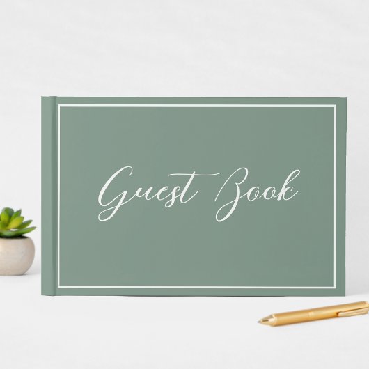 Clean Sage Green Script Calligraphy Wedding Gästebuch
