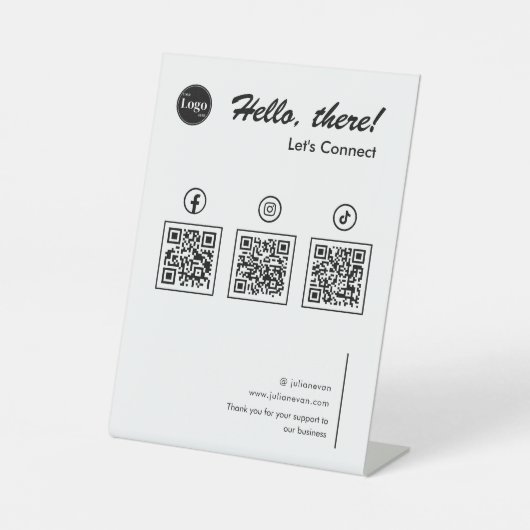Clean Simple Minimalistisch Social Media 3 QR-Code Sockelschild (Vorderseite)