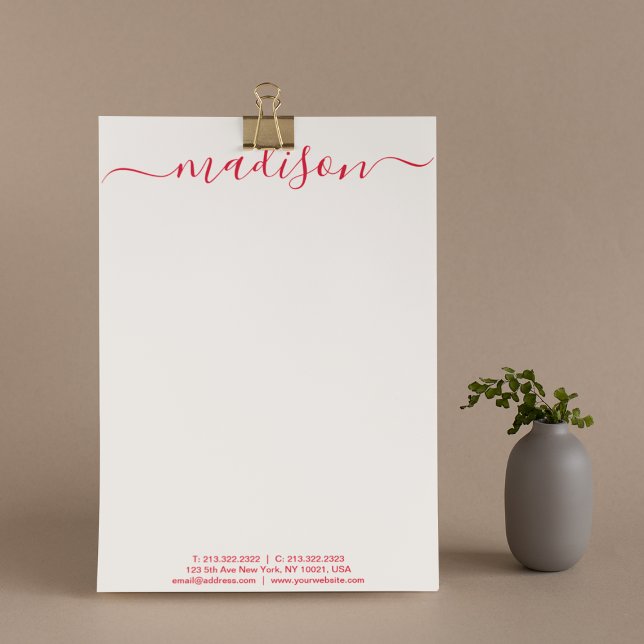 Clean Simple Pink & Red Typografy Name Briefbogen (Von Creator hochgeladen)