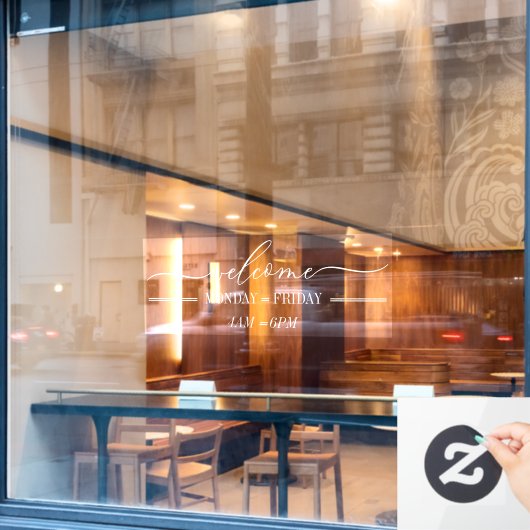 Clean Simple Welcome Skriptstunden Weiß Fensteraufkleber (Café-Fenster)