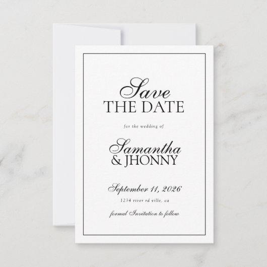 Clean Stylish Script Border Photo Wedding Save The Date (Vorderseite)