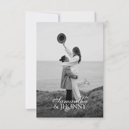 Clean Stylish Script Border Photo Wedding Save The Date (Rückseite)