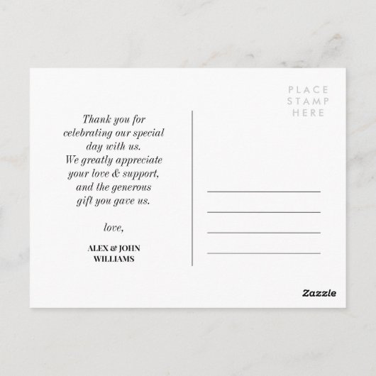 Clean Typografy Danke & Names Foto Postkarte (Rückseite)