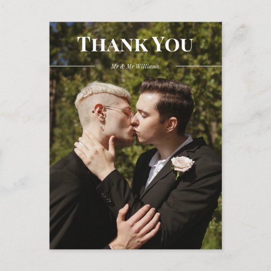 Clean Typografy Danke & Names Foto Postkarte (Vorderseite)