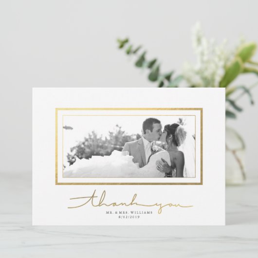 Clean White Gold Script Elegant Dankeschön Karte (Stehend Vorderseite)