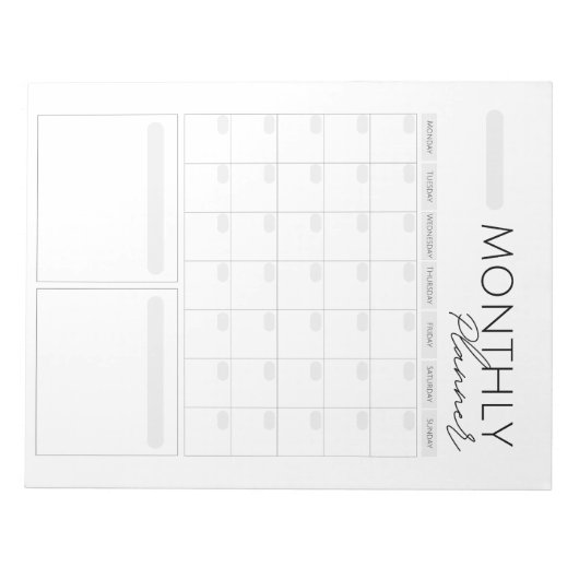 Clean White Gray Custom Monthly 40 Seiten Planer Notizblock (Vorderseite)