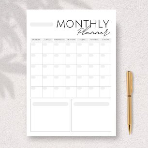 Clean White Gray Custom Monthly 40 Seiten Planer Notizblock