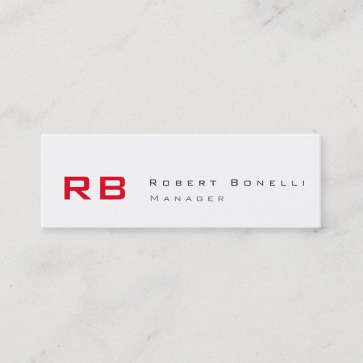 Clean White Red Monogram Skinny Business Card Mini Visitenkarte (Vorderseite)