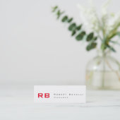 Clean White Red Monogram Skinny Business Card Mini Visitenkarte (Stehend Vorderseite)