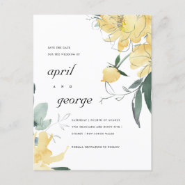CLEAN YELLOW GREEN FLORAL SAVE THE DATE CARD ANKÜNDIGUNGSPOSTKARTE