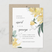 CLEAN YELLOW GREEN FLORAL SAVE THE DATE CARD ANKÜNDIGUNGSPOSTKARTE (Vorne/Hinten)