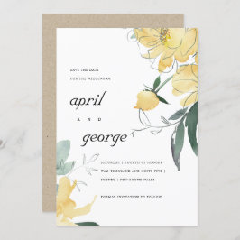 CLEAN YELLOW GREEN FLORAL SAVE THE DATE CARD DANKESKARTE