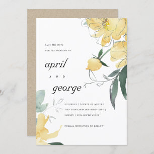 CLEAN YELLOW GREEN FLORAL SAVE THE DATE CARD DANKESKARTE
