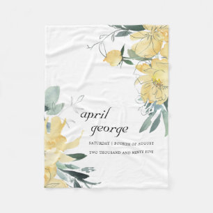 CLEAN YELLOW GREEN FLORAL WATECOLOR GEBURTSTAG FLEECEDECKE