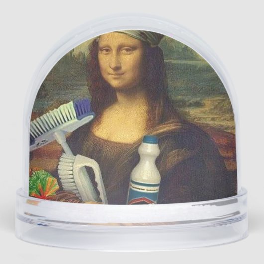 Cleaner Mona Lisa holding cleaning tools Da Vinci Schneekugeln (Vorderseite)