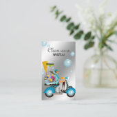 Cleaning Business Card Scooter Girl Silver Visitenkarte (Stehend Vorderseite)