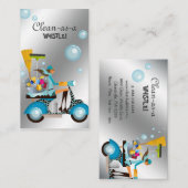 Cleaning Business Card Scooter Girl Silver Visitenkarte (Vorne/Hinten)